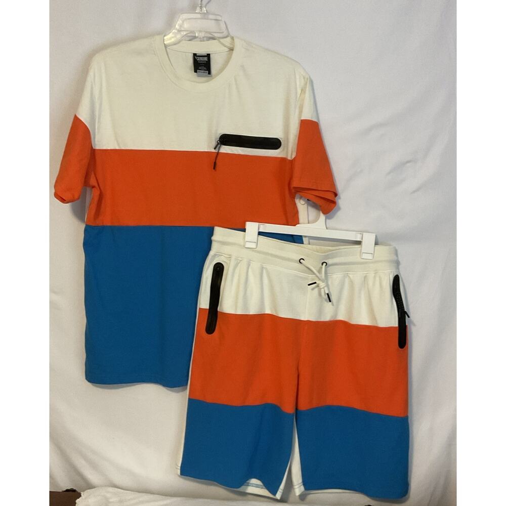 Mens Genuine Authentic Garments Two Piece Short/Shirt Set Size 2XL Orange/Blue
